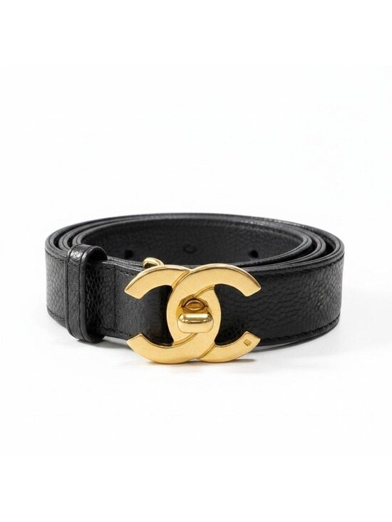Chanel Turnlock Caviar Leather High Waist Belt 25 65 Black Gold main image 5